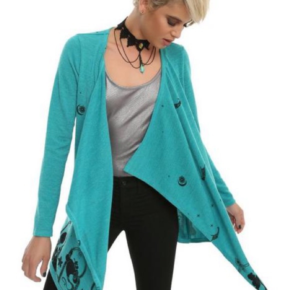 Disney Teal Cardigan with Aladdin & Jasmine Print - Open Sweater Size Small - Picture 2 of 10